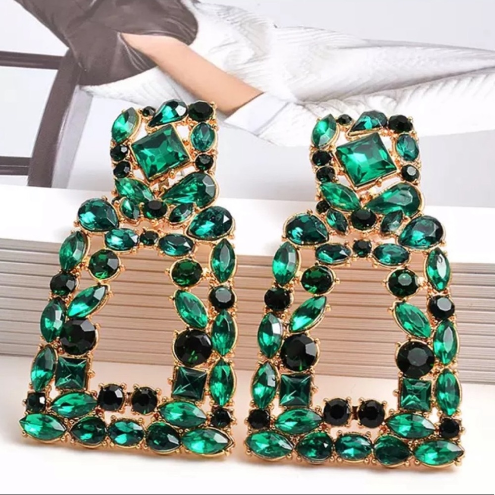 NEW BACK IN STOCK!!! Green Crystal Drop Earrings